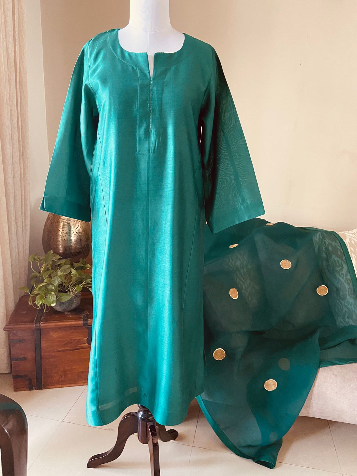 Chanderi Kurta Set in Emerald